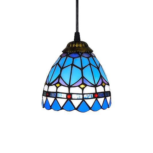 Hanging Lights for Dining Table, Floral Shade Pendant Ceiling Lamp in Blue with Art Glass Shade Tiffany Style Clearhalo 'Ceiling Lights' 'Close To Ceiling Lights' 'Glass shade' 'Glass' 'Industrial' 'Middle Century Pendants' 'Pendant Lights' 'Pendants' 'Tiffany close to ceiling' 'Tiffany Pendants' 'Tiffany' Lighting' 169851