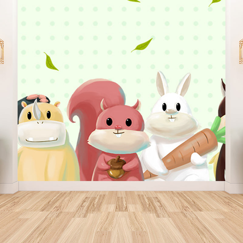 Large Cartoon Wall Mural Decal Soft Color Animal Pattern Wall Covering, Custom Made Clearhalo 'Wall Decor' 'Wall Mural' 1698531