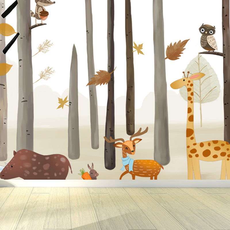 Kids Style Animal Wallpaper Mural for Baby Room Personalized Wall Decor in Light Color Brown Clearhalo 'Wall Decor' 'Wall Mural' 1698539