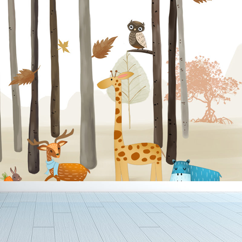 Kids Style Animal Wallpaper Mural for Baby Room Personalized Wall Decor in Light Color Clearhalo 'Wall Decor' 'Wall Mural' 1698540