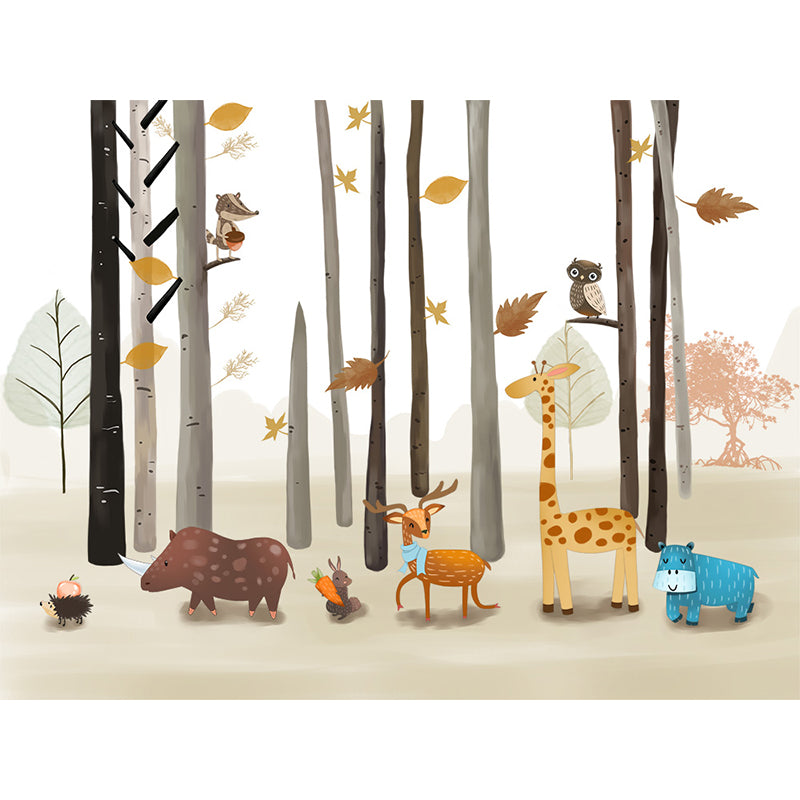 Kids Style Animal Wallpaper Mural for Baby Room Personalized Wall Decor in Light Color Clearhalo 'Wall Decor' 'Wall Mural' 1698542