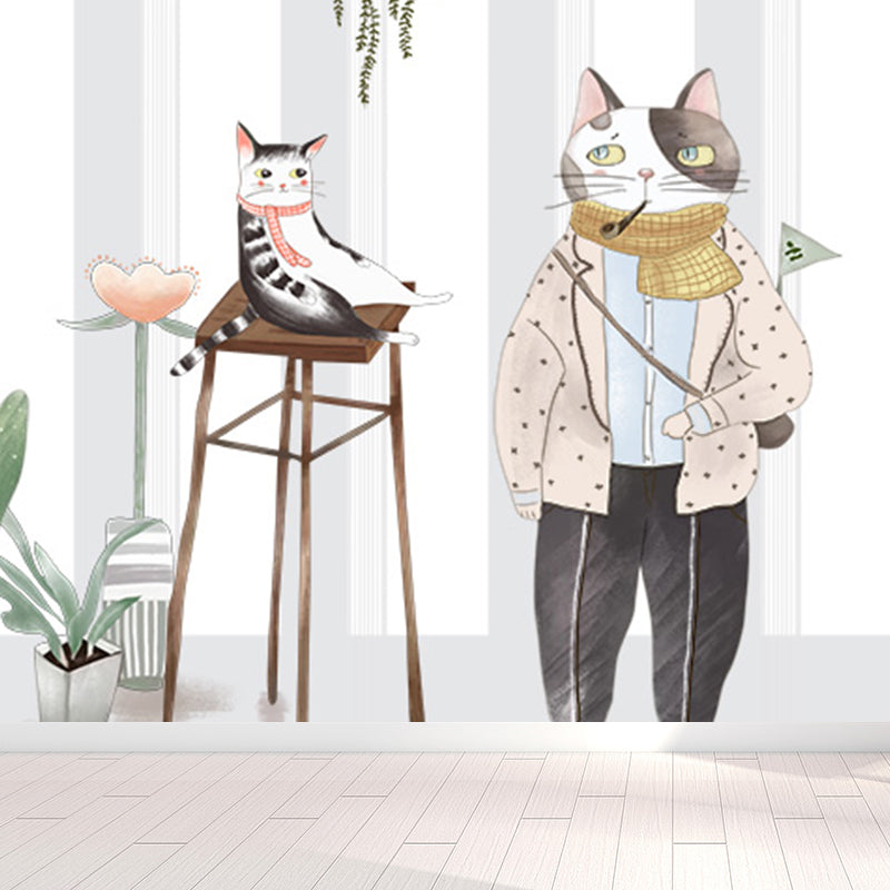 Kids Style Animal Wallpaper Mural for Baby Room Personalized Wall Decor in Light Color White Clearhalo 'Wall Decor' 'Wall Mural' 1698544