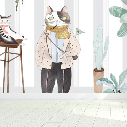 Kids Style Animal Wallpaper Mural for Baby Room Personalized Wall Decor in Light Color