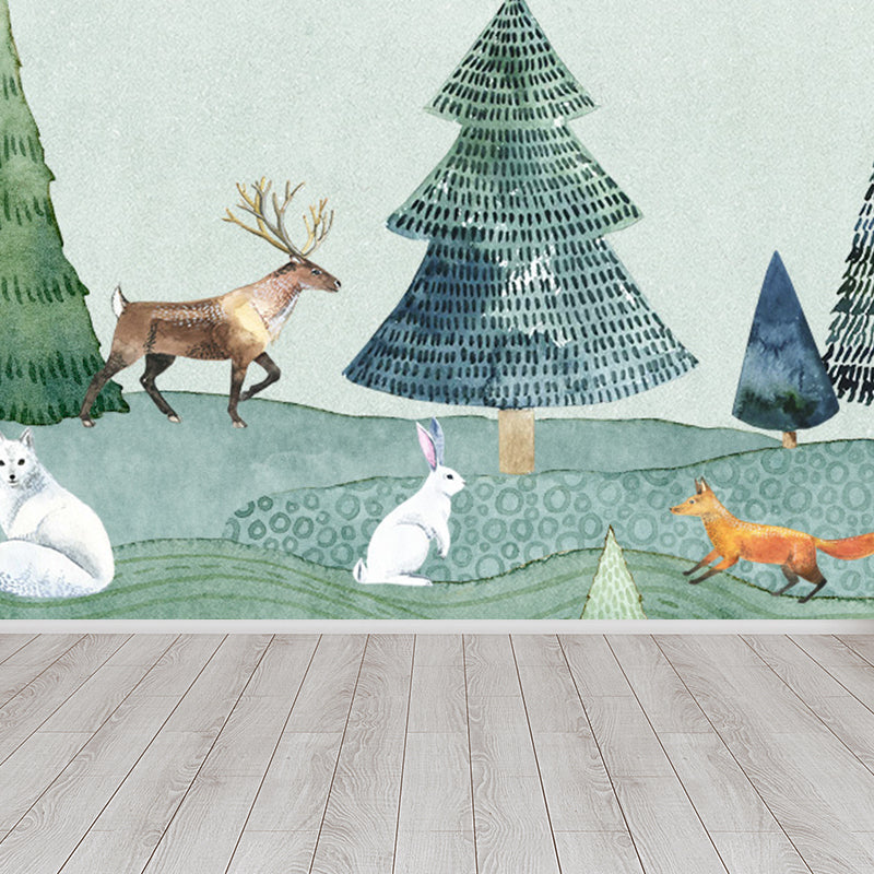 Kids Style Animal Wallpaper Mural for Baby Room Personalized Wall Decor in Light Color Green Clearhalo 'Wall Decor' 'Wall Mural' 1698549