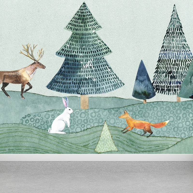 Kids Style Animal Wallpaper Mural for Baby Room Personalized Wall Decor in Light Color Clearhalo 'Wall Decor' 'Wall Mural' 1698550