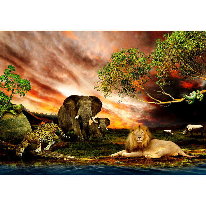 モノグラム 大型 アートパネル サファリ 動物 109センチ savane Tropics Riverside Savanna Animals Mural Brown Sunset Glow Wall Art