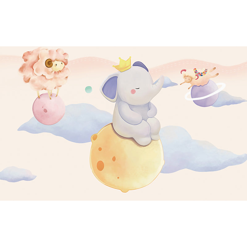 Yellow Cartoon Wallpaper Mural Full Size Floating Animals Wall Decor for Bedroom Clearhalo 'Wall Decor' 'Wall Mural' 1698562