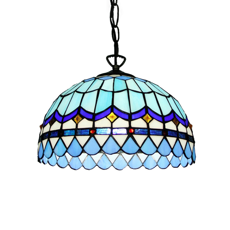 Hanging Lights for Dining Table, Floral Shade Pendant Ceiling Lamp in Blue with Art Glass Shade Tiffany Style Clearhalo 'Ceiling Lights' 'Close To Ceiling Lights' 'Glass shade' 'Glass' 'Industrial' 'Middle Century Pendants' 'Pendant Lights' 'Pendants' 'Tiffany close to ceiling' 'Tiffany Pendants' 'Tiffany' Lighting' 169857