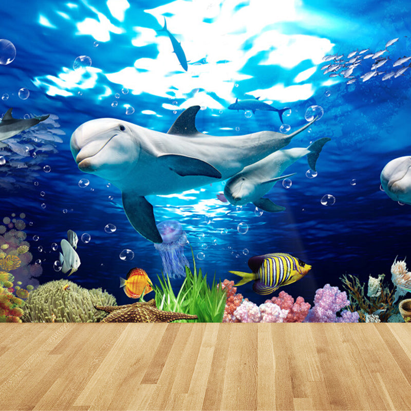 Kids Undersea World Mural Wallpaper Blue Aquarium Wall Covering for Child Bedroom Blue Design 1 Clearhalo 'Wall Decor' 'Wall Mural' 1698604