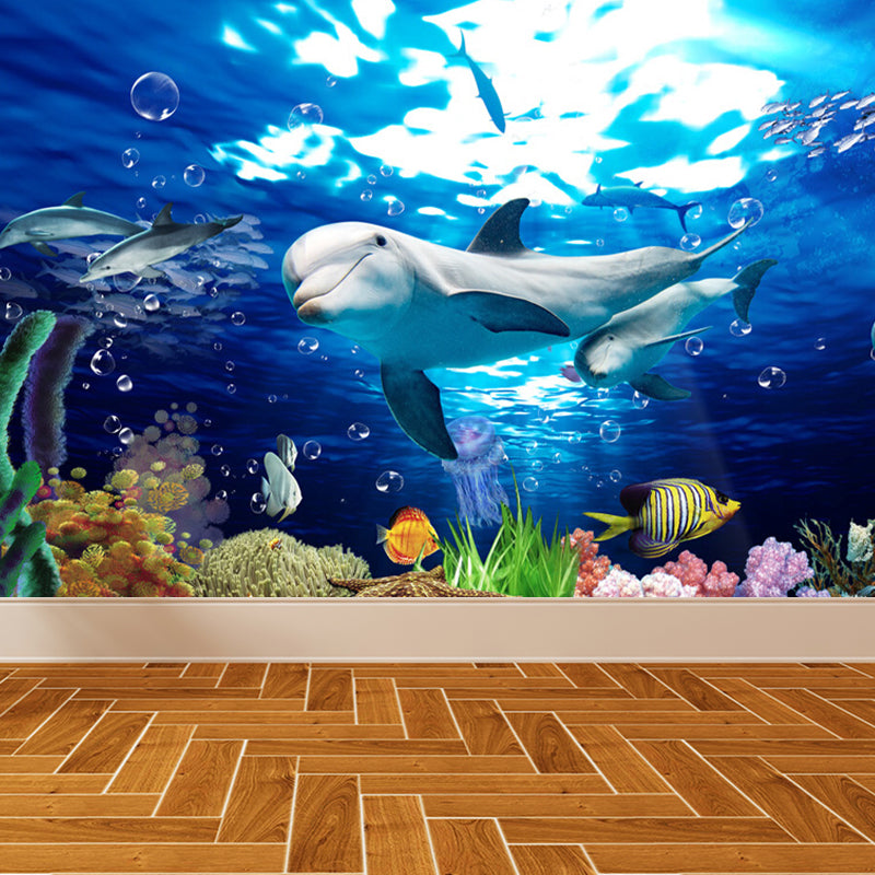 Kids Undersea World Mural Wallpaper Blue Aquarium Wall Covering for Child Bedroom Clearhalo 'Wall Decor' 'Wall Mural' 1698605