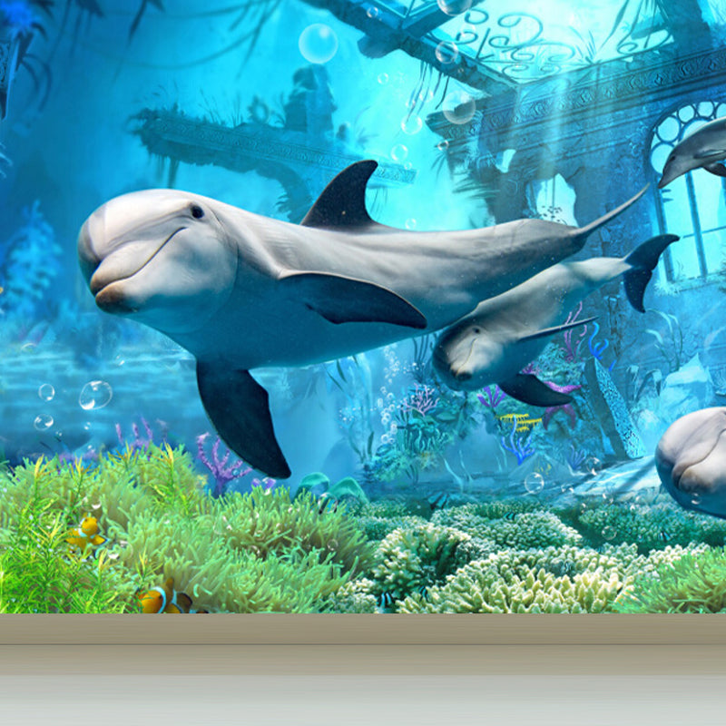 Kids Undersea World Mural Wallpaper Blue Aquarium Wall Covering for Child Bedroom Clearhalo 'Wall Decor' 'Wall Mural' 1698610