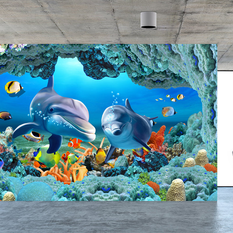 Kids Undersea World Mural Wallpaper Blue Aquarium Wall Covering for Child Bedroom Clearhalo 'Wall Decor' 'Wall Mural' 1698620