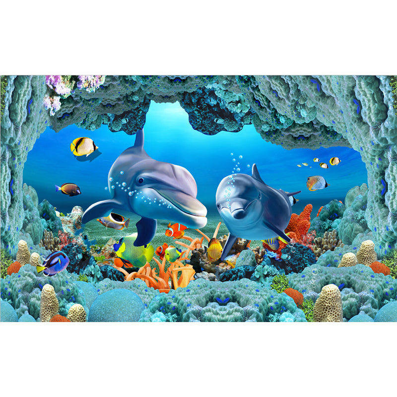 Kids Undersea World Mural Wallpaper Blue Aquarium Wall Covering for Child Bedroom Clearhalo 'Wall Decor' 'Wall Mural' 1698622