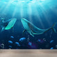 Blue Underwater Dolphins Wallpaper Mural Stain Resistant Wall Art for Kids Bedroom Clearhalo 'Wall Decor' 'Wall Mural' 1698626