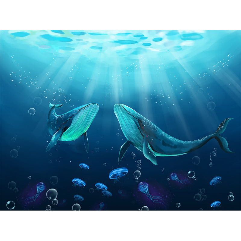 Blue Underwater Dolphins Wallpaper Mural Stain Resistant Wall Art for Kids Bedroom Clearhalo 'Wall Decor' 'Wall Mural' 1698627