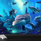 Blue Underwater Dolphins Wallpaper Mural Stain Resistant Wall Art for Kids Bedroom Blue Design 3 Clearhalo 'Wall Decor' 'Wall Mural' 1698634