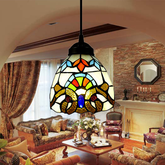 Baroque Style Multi-Color Pendant Light Art Glass Bell Ceiling Fixture Black Clearhalo 'Ceiling Lights' 'Industrial' 'Middle Century Pendants' 'Pendant Lights' 'Pendants' 'Tiffany close to ceiling' 'Tiffany Pendants' 'Tiffany' Lighting' 169865