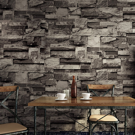 3D Marble Brick Wallpaper Roll Industrial PVC Wall Covering in Dark Color for Home Grey 1 Set Clearhalo 'Industrial wall decor' 'Industrial' 'Wallpaper' Wall Decor' 1698693