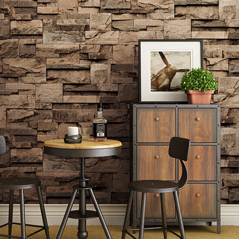 3D Marble Brick Wallpaper Roll Industrial PVC Wall Covering in Dark Color for Home Brown 1 Set Clearhalo 'Industrial wall decor' 'Industrial' 'Wallpaper' Wall Decor' 1698698