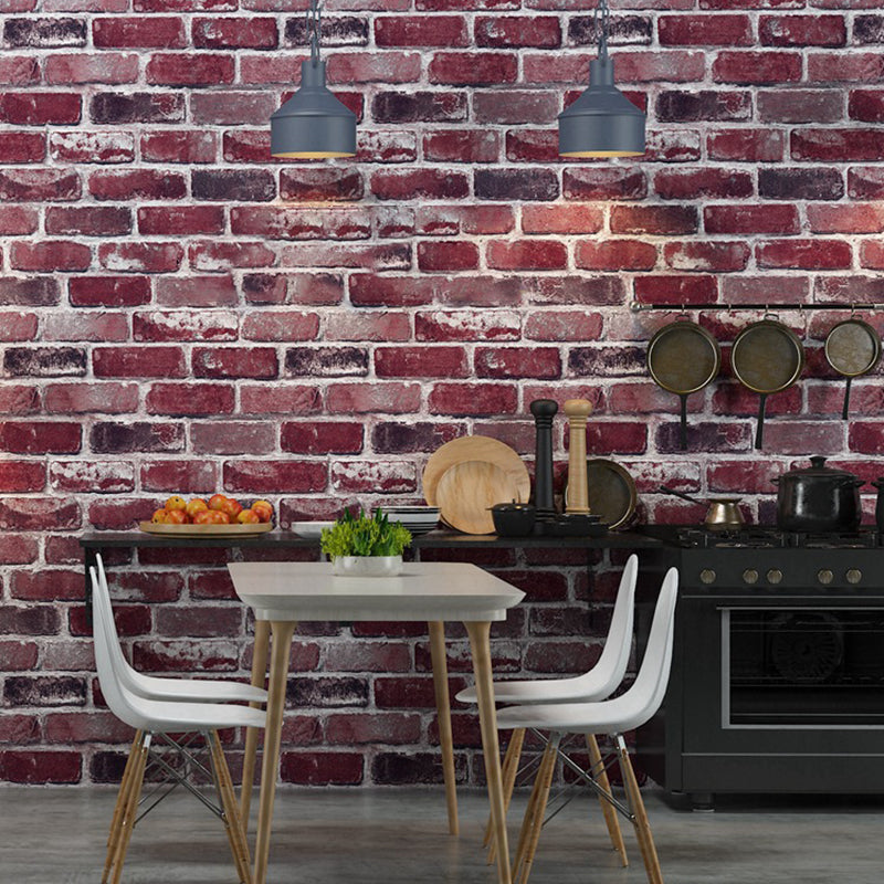 Industrial Brick Look Wallpaper Dark Color Moisture Resistant Wall Art for Kitchen Red 1 Set Clearhalo 'Industrial wall decor' 'Industrial' 'Wallpaper' Wall Decor' 1698700
