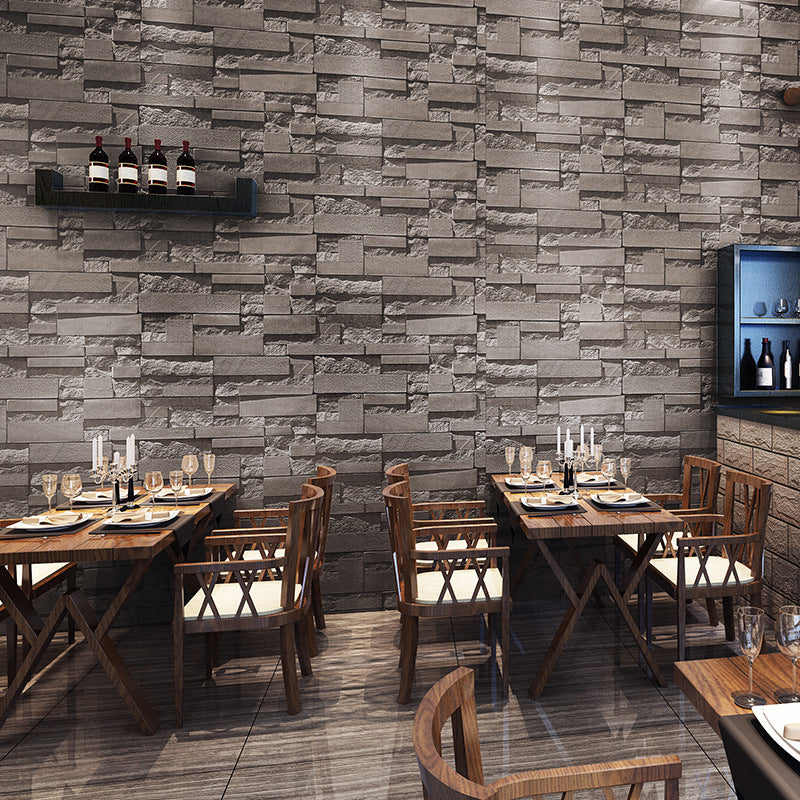 PVC Unpasted Wallpaper Roll Industrial Brick and Rock Print Wall Art for Dining Room Grey Clearhalo 'Industrial wall decor' 'Industrial' 'Wallpaper' Wall Decor' 1698709