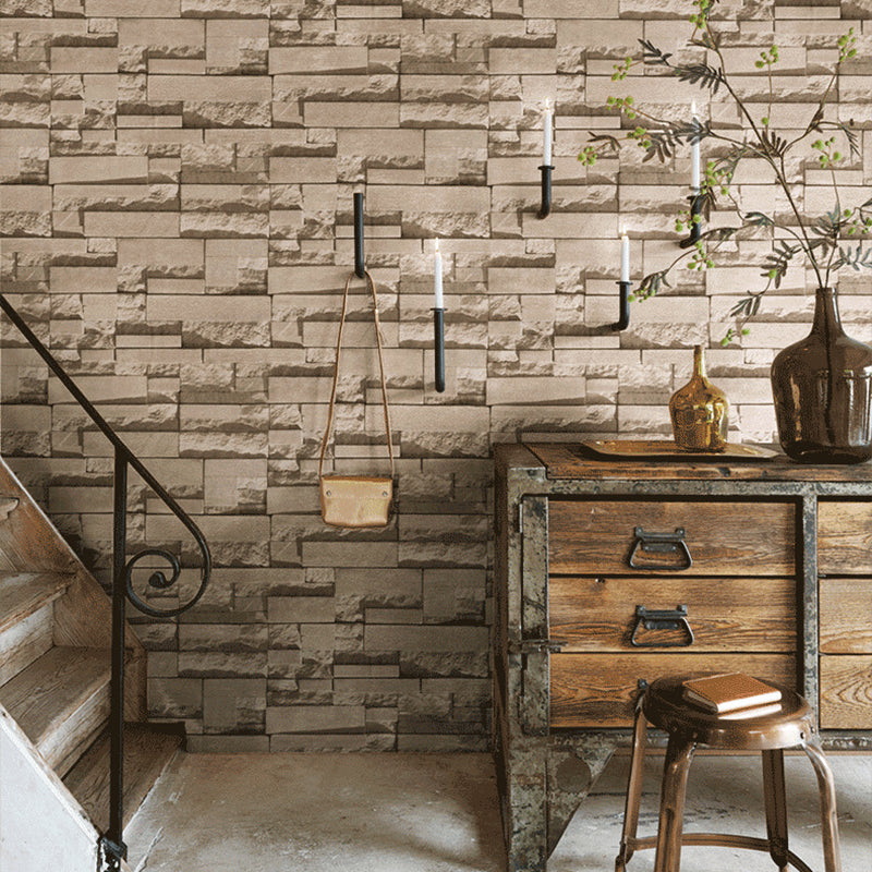 PVC Unpasted Wallpaper Roll Industrial Brick and Rock Print Wall Art for Dining Room Brown Clearhalo 'Industrial wall decor' 'Industrial' 'Wallpaper' Wall Decor' 1698720