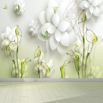 Illustration Flower and Butterfly Mural Whole Wall Decor for Girls Room, Custom Made Green Clearhalo 'Wall Decor' 'Wall Mural' 1698723