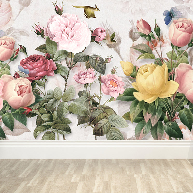 Big Bloom Peony Wallpaper Mural Modernism Beautiful Flower Wall Covering in Pink Clearhalo 'Wall Decor' 'Wall Mural' 1698735