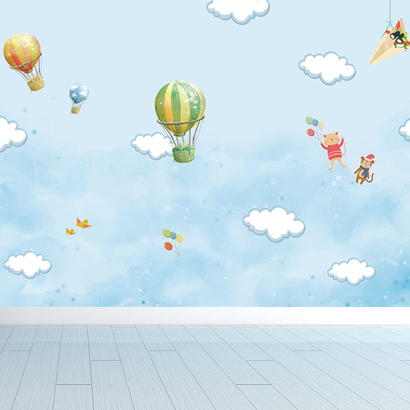 Non-Woven Big Blue Mural Cartoon Hot Air Balloons Wall Decor, Custom Size Available Blue Design 2 Clearhalo 'Wall Decor' 'Wall Mural' 1698753