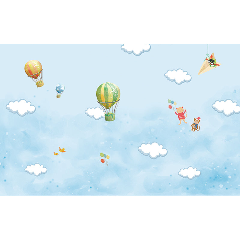 Non-Woven Big Blue Mural Cartoon Hot Air Balloons Wall Decor, Custom Size Available Clearhalo 'Wall Decor' 'Wall Mural' 1698756