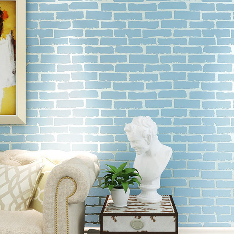 Soft Color Brick Wallpaper Roll Stain-Resistant Wall Art for House Interior, Non-Woven Blue Clearhalo 'Industrial wall decor' 'Industrial' 'Wallpaper' Wall Decor' 1698782