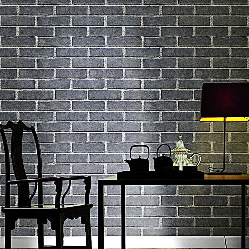 Soft Color Brick Wallpaper Roll Stain-Resistant Wall Art for House Interior, Non-Woven Dark Gray Clearhalo 'Industrial wall decor' 'Industrial' 'Wallpaper' Wall Decor' 1698786