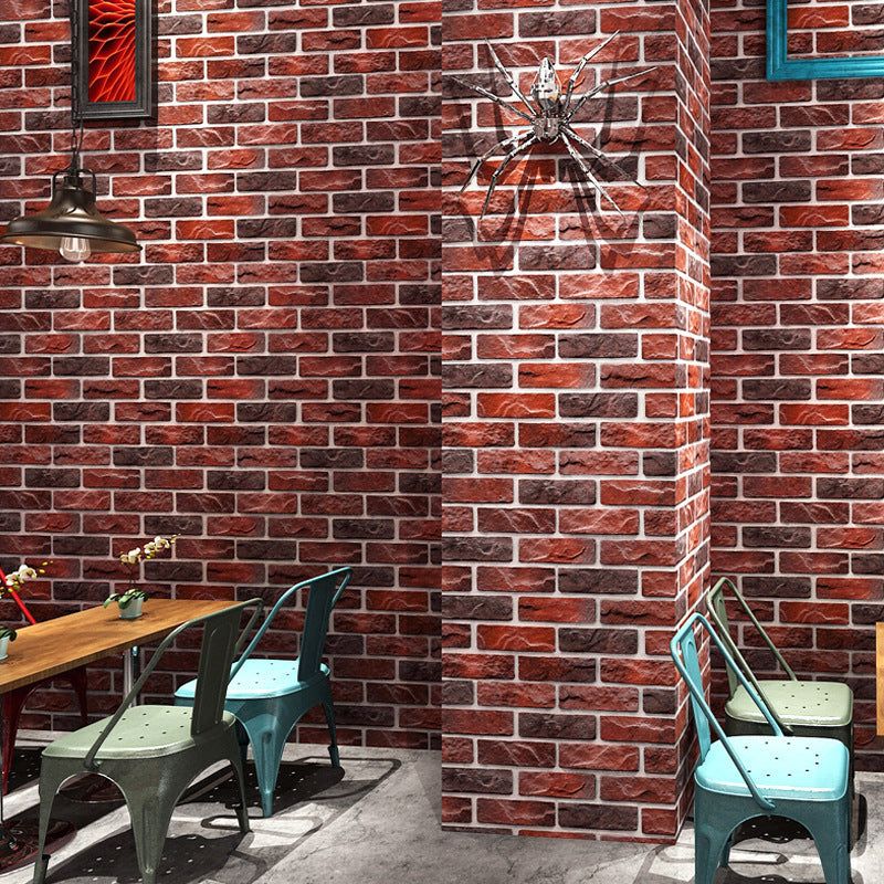 Cyberpunk Brick Tile Wallpaper Roll for Restaurant 31' L x 20.5" W Wall Art in Dark Color Brick Red Clearhalo 'Industrial wall decor' 'Industrial' 'Wallpaper' Wall Decor' 1698808