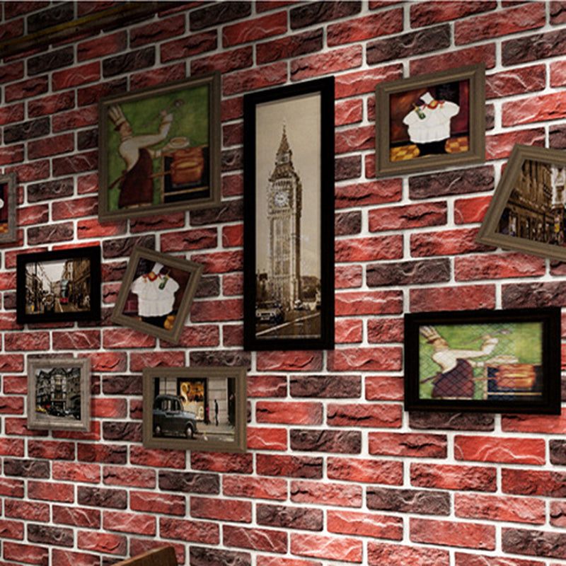 Cyberpunk Brick Tile Wallpaper Roll for Restaurant 31' L x 20.5" W Wall Art in Dark Color Red Clearhalo 'Industrial wall decor' 'Industrial' 'Wallpaper' Wall Decor' 1698818
