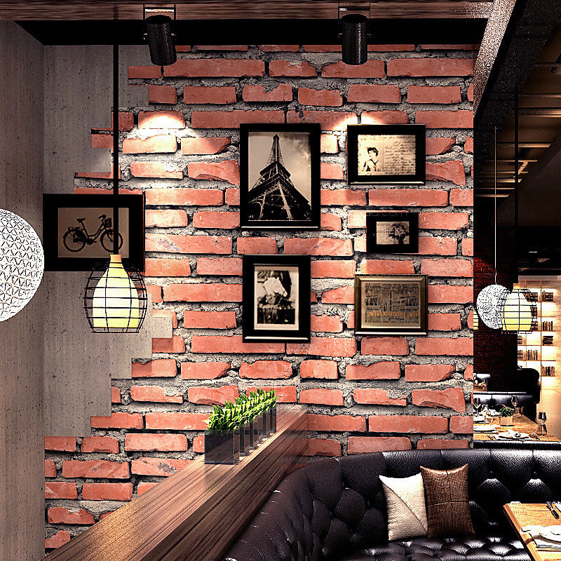 Washable Brick-and-Mortar Wallpaper 54.2-sq ft Industrial Wall Decor for Snack Bar Brick Red Clearhalo 'Industrial wall decor' 'Industrial' 'Wallpaper' Wall Decor' 1698827