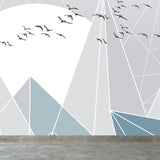Soft Color Geometry Pattern Mural Moisture-Proofing Wall Covering for Dining Room