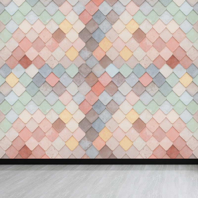 Pastel Color Diamond Mural Wallpaper Geometric Modern Stain Resistant Wall Decor Pink Clearhalo 'Wall Decor' 'Wall Mural' 1698862