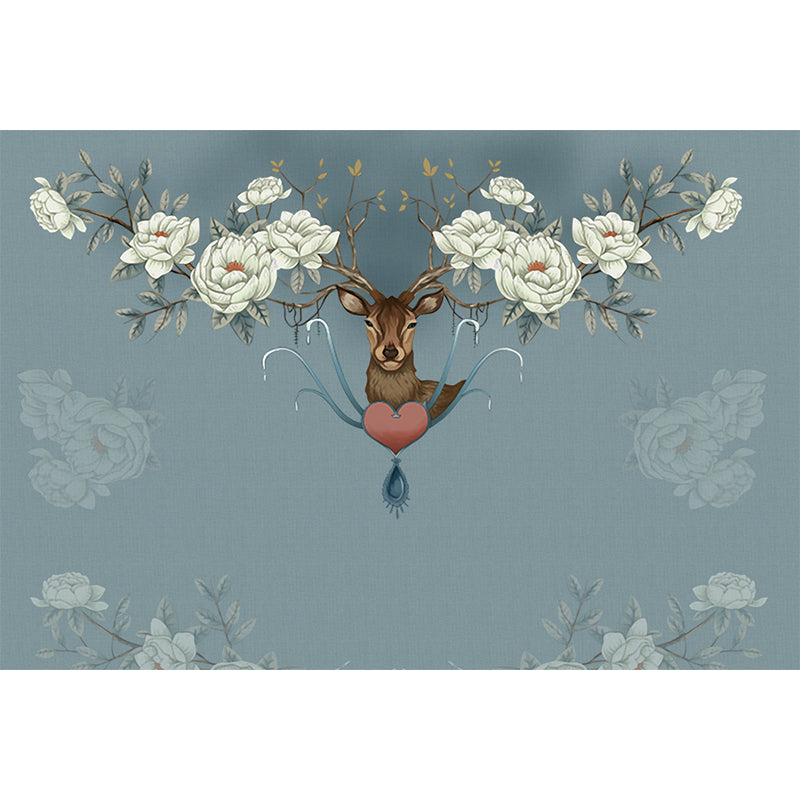 Illustration Style Reindeer Wall Mural Giant Wall Covering for Dining Room, Custom Clearhalo 'Wall Decor' 'Wall Mural' 1698895