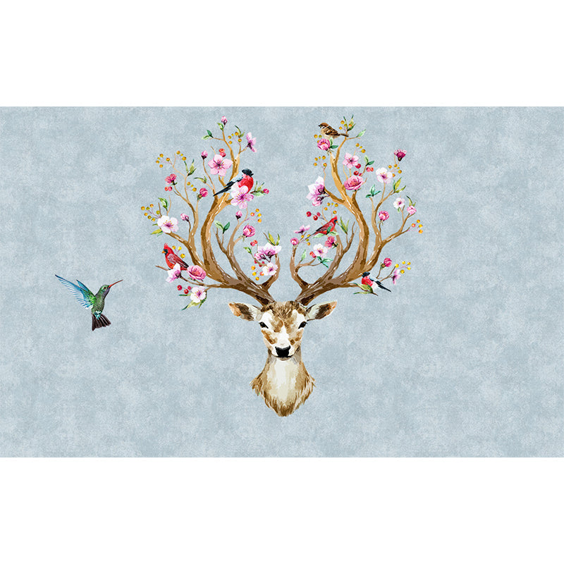 Illustration Style Reindeer Wall Mural Giant Wall Covering for Dining Room, Custom Clearhalo 'Wall Decor' 'Wall Mural' 1698900