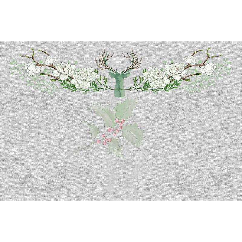 Illustration Style Reindeer Wall Mural Giant Wall Covering for Dining Room, Custom Clearhalo 'Wall Decor' 'Wall Mural' 1698905