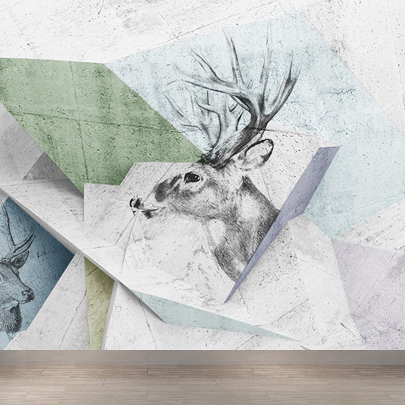 Illustration Tame Moose Mural Decal for Living Room, Soft Color, Custom Size Available Grey Clearhalo 'Wall Decor' 'Wall Mural' 1698912