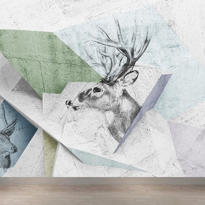 Illustration Tame Moose Mural Decal for Living Room, Soft Color, Custom Size Available Grey Clearhalo 'Wall Decor' 'Wall Mural' 1698912