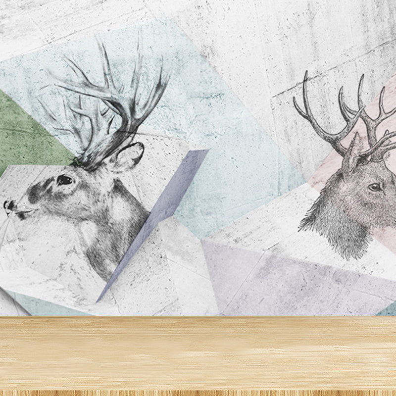 Illustration Tame Moose Mural Decal for Living Room, Soft Color, Custom Size Available Clearhalo 'Wall Decor' 'Wall Mural' 1698913