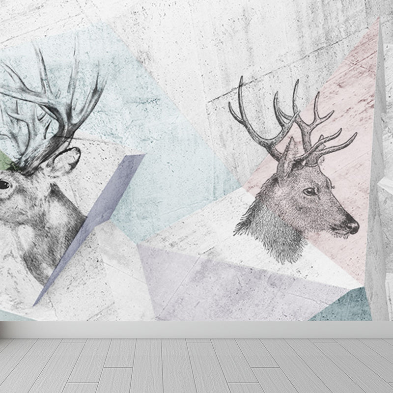 Illustration Tame Moose Mural Decal for Living Room, Soft Color, Custom Size Available Clearhalo 'Wall Decor' 'Wall Mural' 1698914
