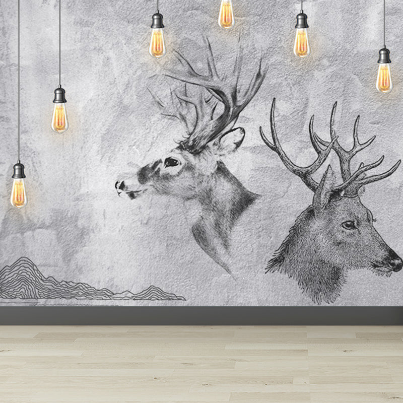 Illustration Tame Moose Mural Decal for Living Room, Soft Color, Custom Size Available Dark Gray Clearhalo 'Wall Decor' 'Wall Mural' 1698917