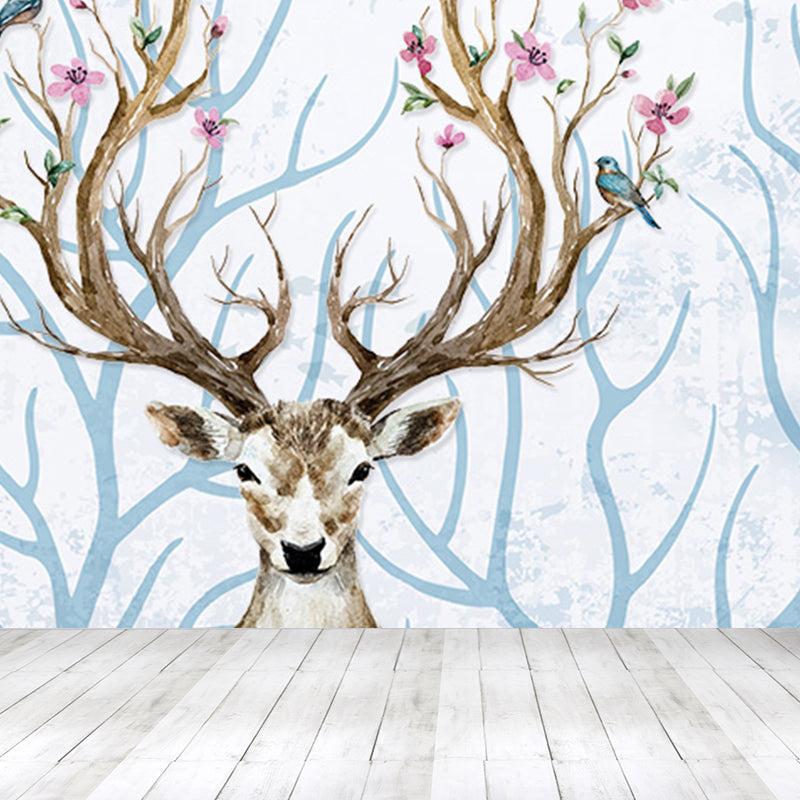 Illustration Tame Moose Mural Decal for Living Room, Soft Color, Custom Size Available Clearhalo 'Wall Decor' 'Wall Mural' 1698923