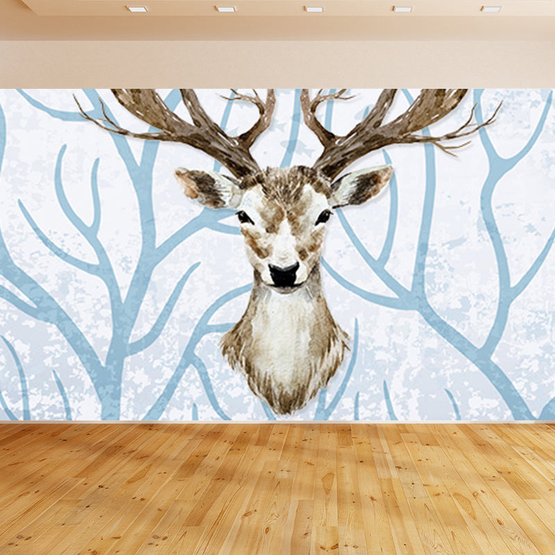 Illustration Tame Moose Mural Decal for Living Room, Soft Color, Custom Size Available Clearhalo 'Wall Decor' 'Wall Mural' 1698924