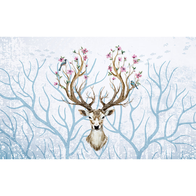 Illustration Tame Moose Mural Decal for Living Room, Soft Color, Custom Size Available Clearhalo 'Wall Decor' 'Wall Mural' 1698925
