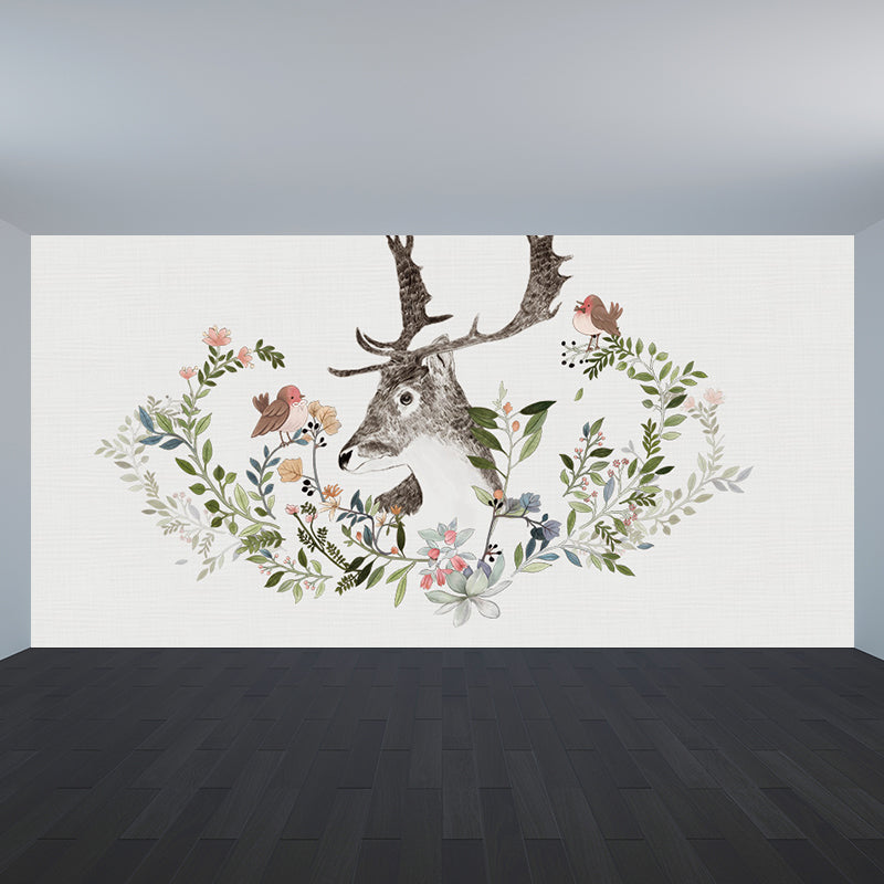 Illustration Tame Moose Mural Decal for Living Room, Soft Color, Custom Size Available Beige Clearhalo 'Wall Decor' 'Wall Mural' 1698927