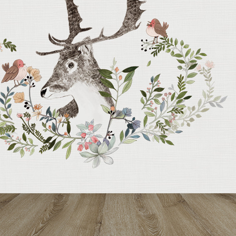 Illustration Tame Moose Mural Decal for Living Room, Soft Color, Custom Size Available Clearhalo 'Wall Decor' 'Wall Mural' 1698928